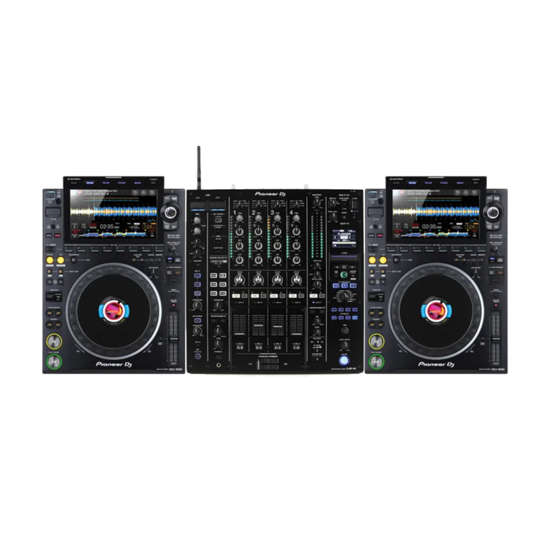 2x AlphaTheta CDJ-3000X and Pioneer DJ DJM-A9 mixer — professional DJ setup for rent in Ibiza