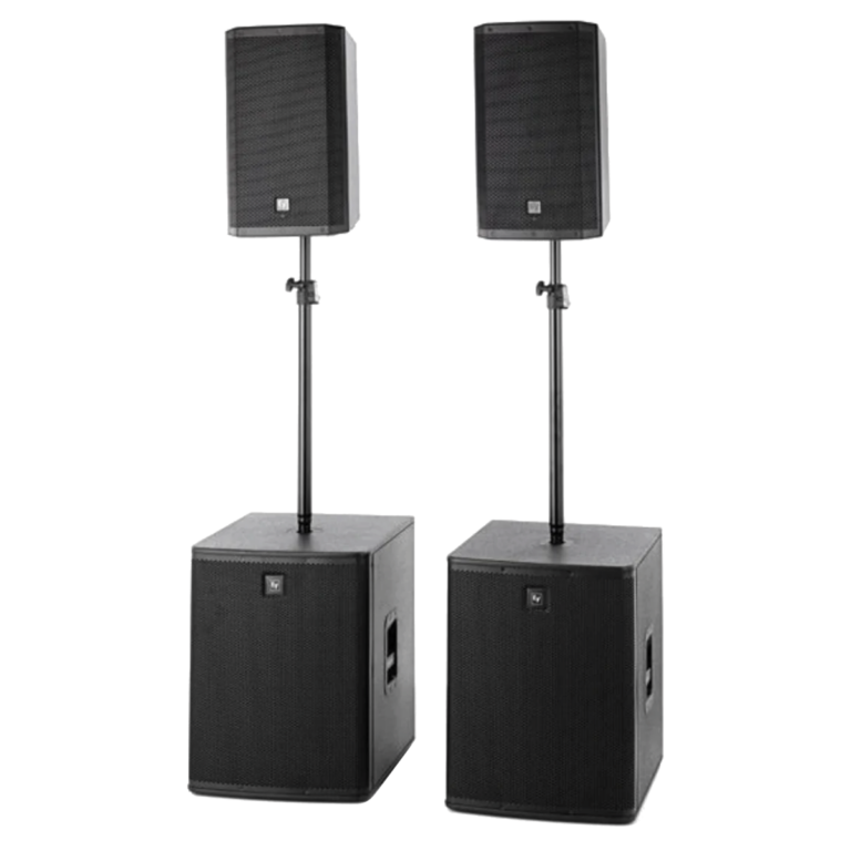 Electro-Voice ZLX-15BT speakers and ELX 118P subwoofers — home party sound system rental in Ibiza