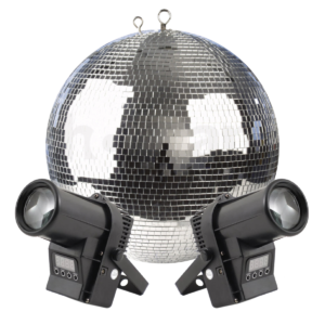 Mirror ball with black pin spot rental Ibiza
