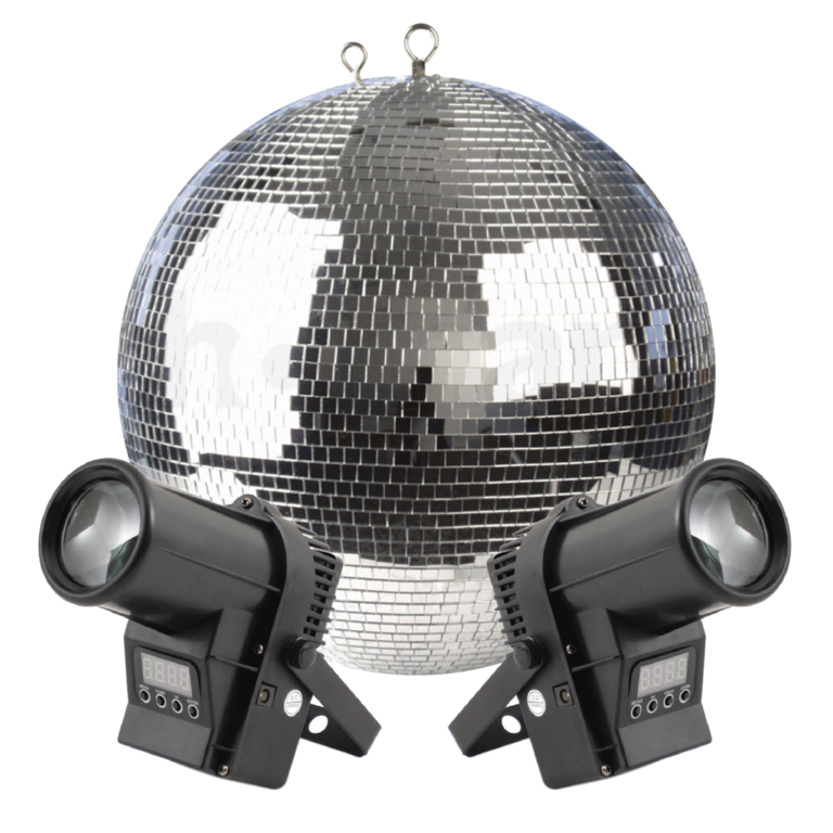 Mirror ball with black pin spot rental Ibiza