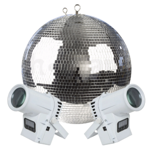 Mirror ball with white pin spot rental Ibiza