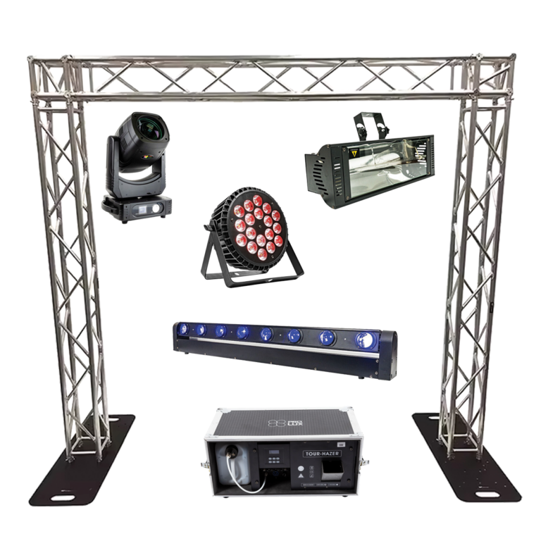 Villa Performance lighting setup with moving heads and truss for DJ events in Ibiza