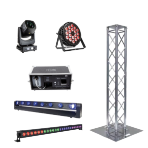 Villa Standard lighting kit with moving heads, LED wash and truss totems for villa parties in Ibiza