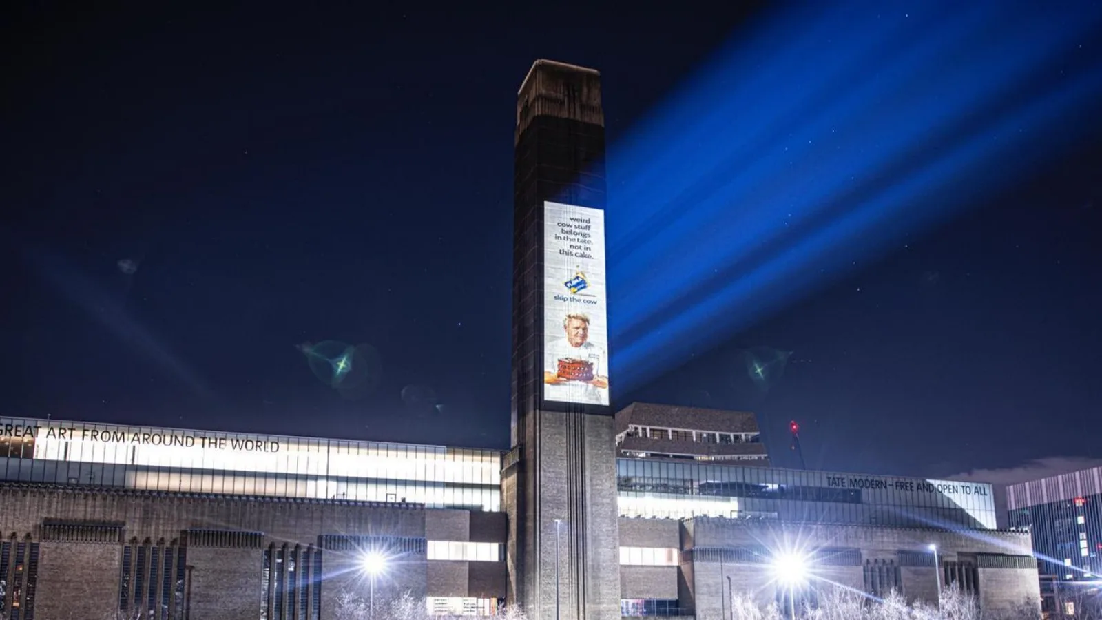 Immersive outdoor visual installation with projected light at night