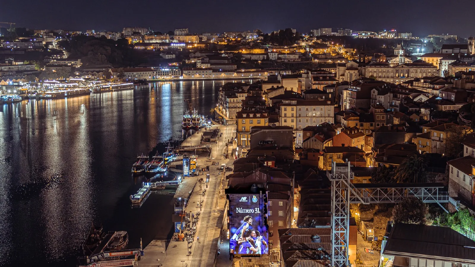 Large-scale projection mapping visual installation at night